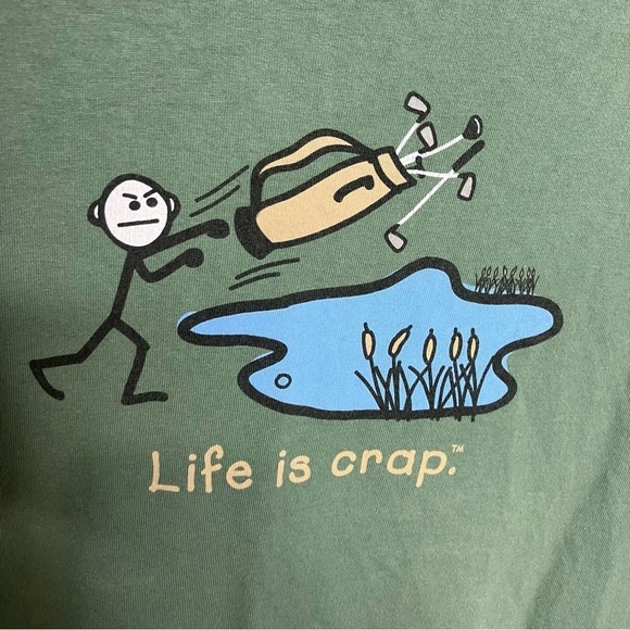 Life is Crap men’s funny t-shirt green golf size XXL - Picture 3 of 7